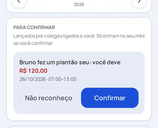 Recorte da tela do app: Proposta que o colega confirma. Dados de exemplo.